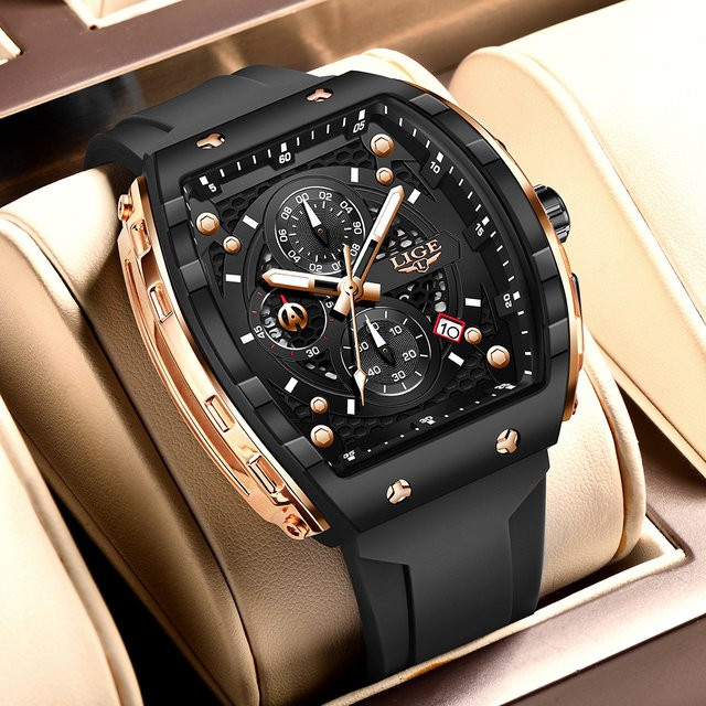 LIGE Chronograph, Quarz, Silikon, Schwarz, Herren - Bild 1
