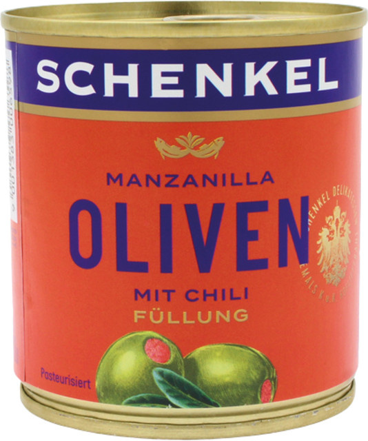 Importhaus Schenkel Manzanilla Oliven grün mit Chili-Füllung 200 g - Bild 1