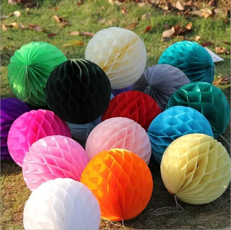 Merylover 5er Set runde Wabenblumenbälle aus Papier für Hochzeit und Party, mehrfarbig und rosa, Durchmesser: 15 cm - Bild 4