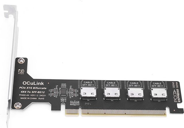 VODOOL M.2 NVMe SSD zu PCIe X1 Adapterkarte mit 1/4 Oculink Split-Bifurkation für eGPU und Grafikkarten-Dock, Schwarz - Bild 1