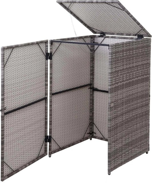Proregal Mülltonnenverkleidung aus Poly-Rattan und Stahl in Grau, H x B x T: 110 x 65 x 66 cm - Bild 1