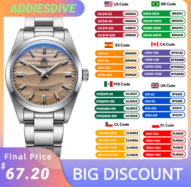 ADDIESDIVE Armbanduhr, Quarz, Edelstahl, 36 mm, Herren, Silber - Bild 1