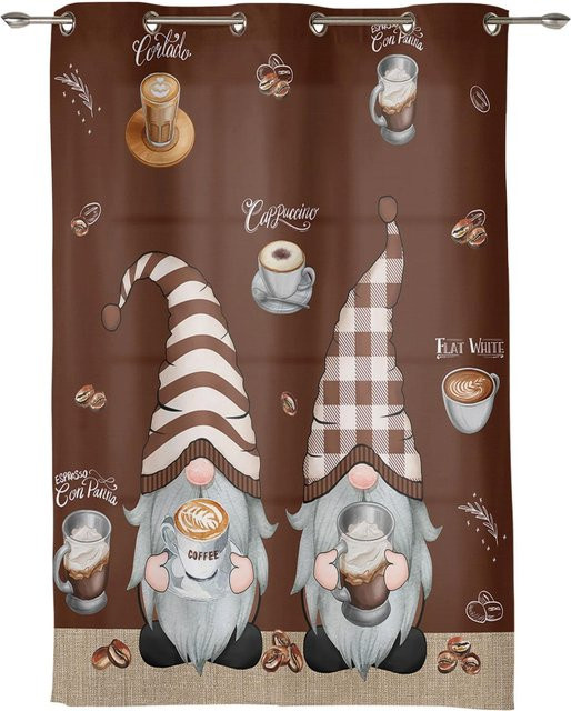 Yiran Furniture Verdunkelungsvorhänge mit Kaffeestil-Muster in Braun, 2er-Set Raffgardinen mit Ösen, Breite: 55 cm, Höhe: 120 cm - Bild 1