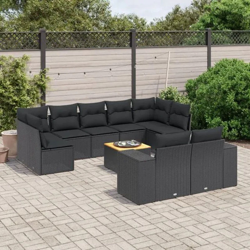 Vidaxl 10-tlg. Garten-Sofagarnitur aus Polyrattan mit Kissen in Schwarz - Bild 1