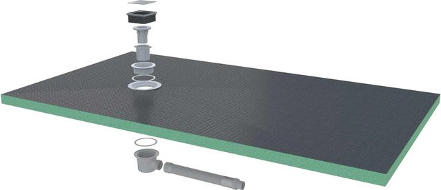 AICA XPS Duschwanne mit Ablaufgarnitur und Ablaufschlauch, Grau/Schwarz, B/T/H: 150 x 90 x 4 cm - Bild 1