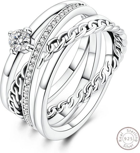 Pandach Multi-schicht Ringe, 925 Silber, Zirkonia, Damen - Bild 1