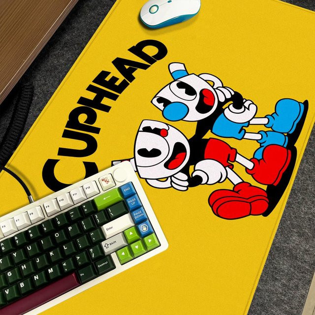 C-Cuphead Mauspad XXL Rutschfeste Gamer Schreibtischunterlage mit HD Art Design in Schwarz und Gelb, B/T: 90 x 40 cm - Bild 1