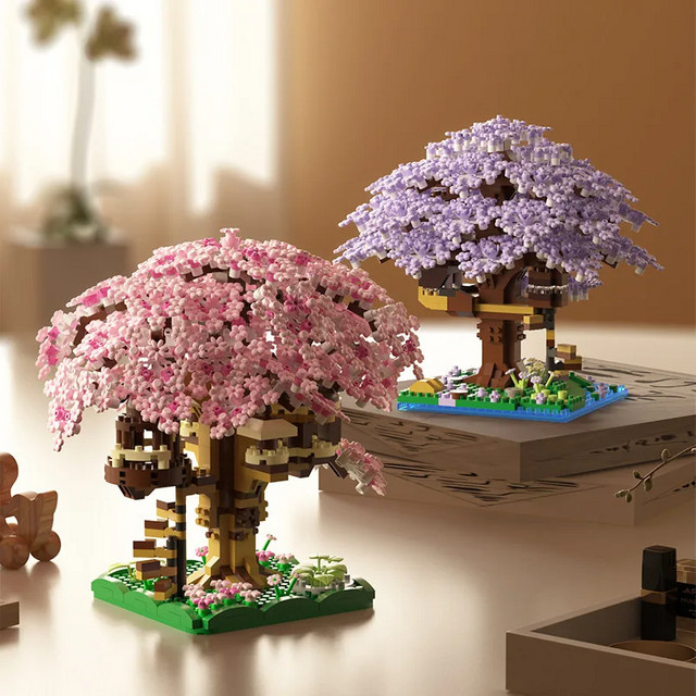 JIMITU Kirschblüte Blume Rosa Baum Haus Zug, Bausteine Modell Set - Bild 1