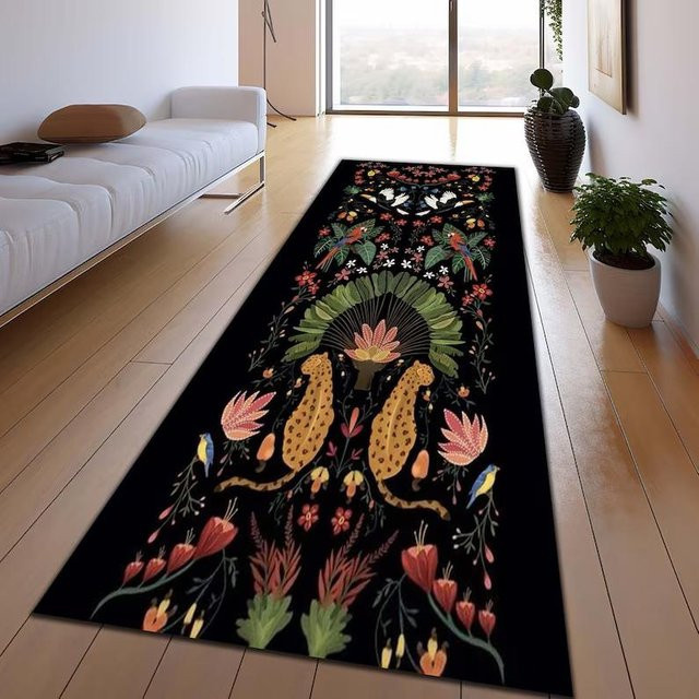Lodestar Läuferteppich Mystischer Schwarzer Panther Vintage Boho Dschungel Design, Farbe: Schwarz, B/H: 40 x 120 cm - Bild 1