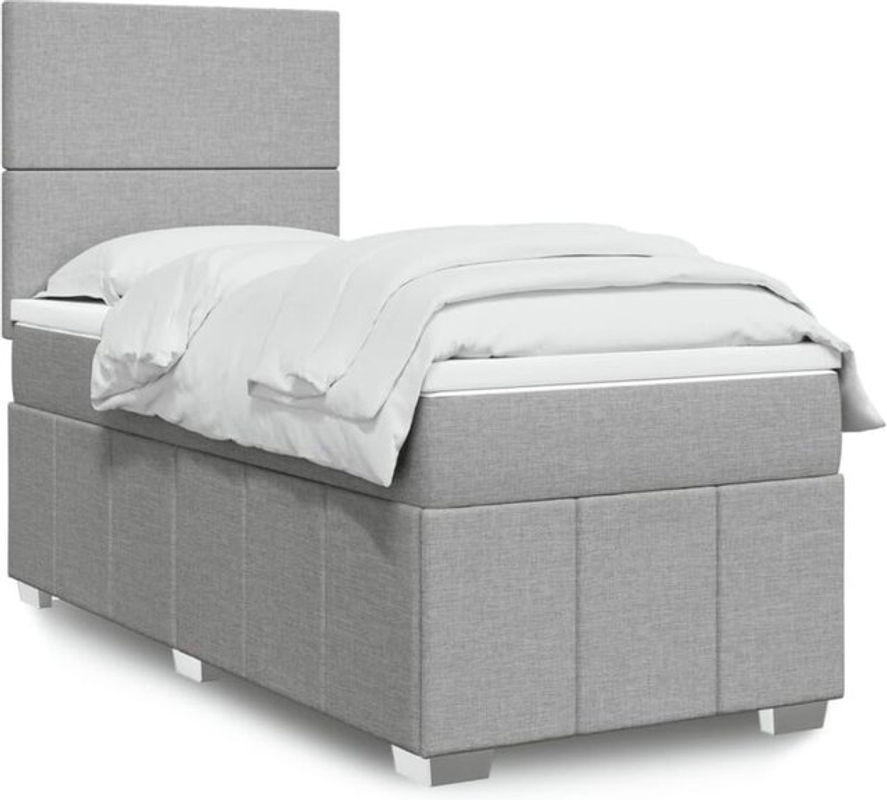 Vidaxl Boxspringbett mit Matratze in Grau und Weiß aus Stoff, B/T: 100 x 200 cm - Bild 1