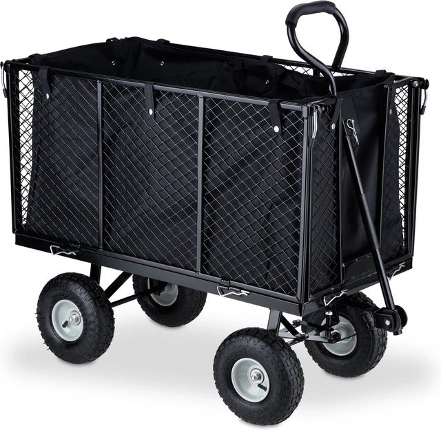 Relaxdays Bollerwagen aus Stahl in Schwarz, klappbar und abnehmbar, H x B x T: 110 x 83 x 51 cm - Bild 1