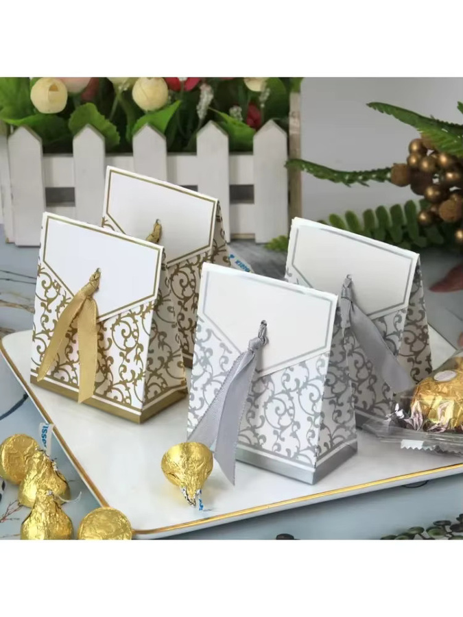 10er Set Papier-Geschenktaschen für Hochzeit, Geburtstag und Party in Silber und Weiß - Bild 4