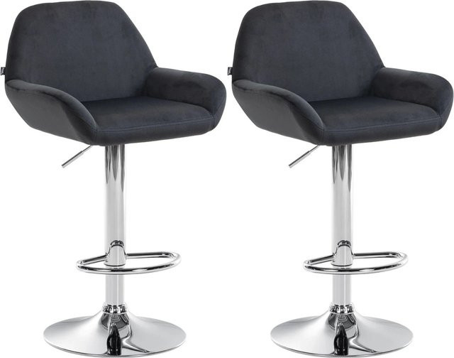 DELUKE Barhocker DUBLIN 2er Set, Barstuhl mit Lehne aus Samt in Schwarz mit Chrom-Gestell - Bild 1