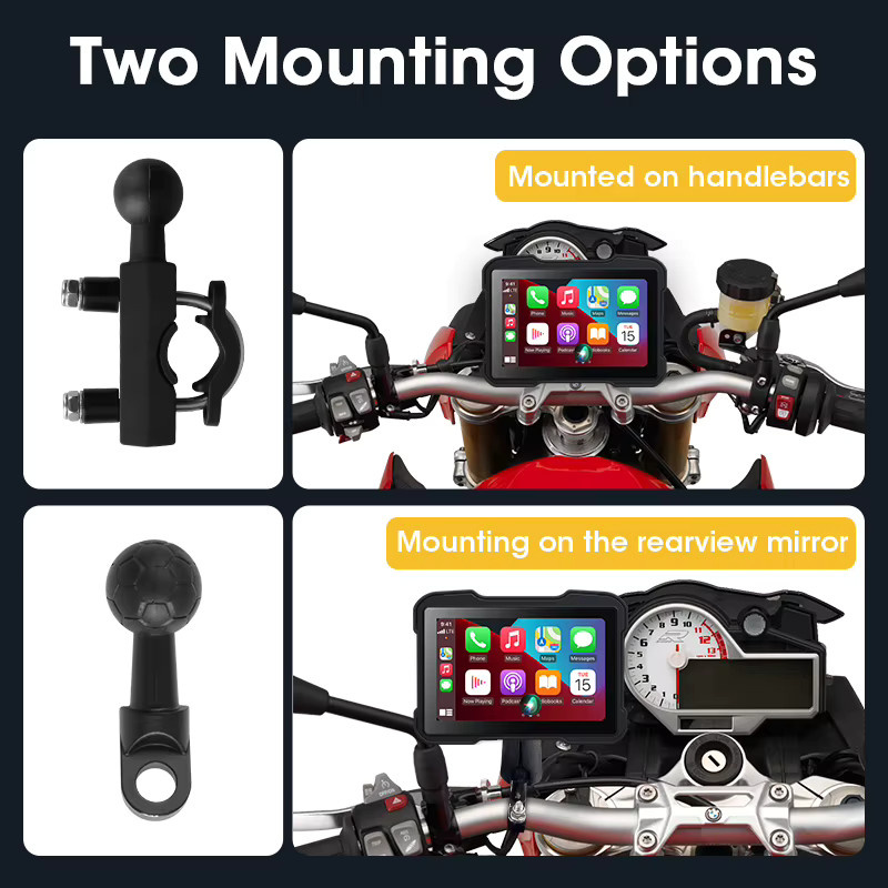 Jansite 5 Zoll Motorrad Navigation Display mit Wireless CarPlay und Android Auto, IP67 wasserdicht, Dual Bluetooth, Schwarz - Bild 4