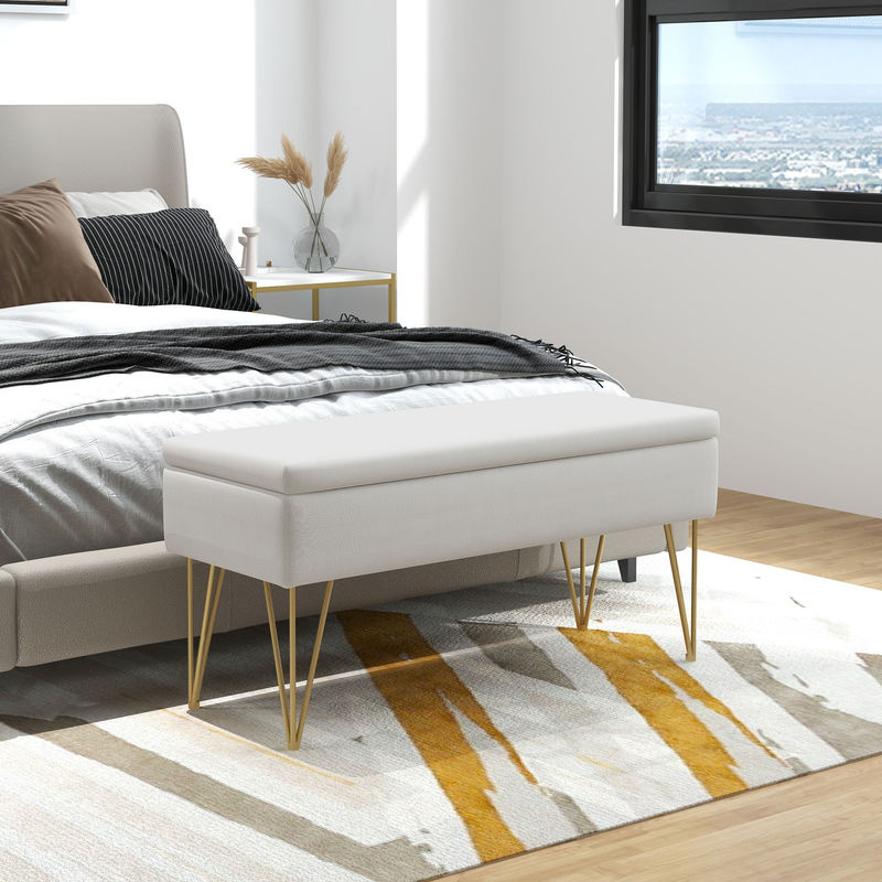 Aosom HOMCOM Polsterbank mit Stauraum in Leinenoptik, Creme, B/T/H: 100 x 40 x 49 cm - Bild 2