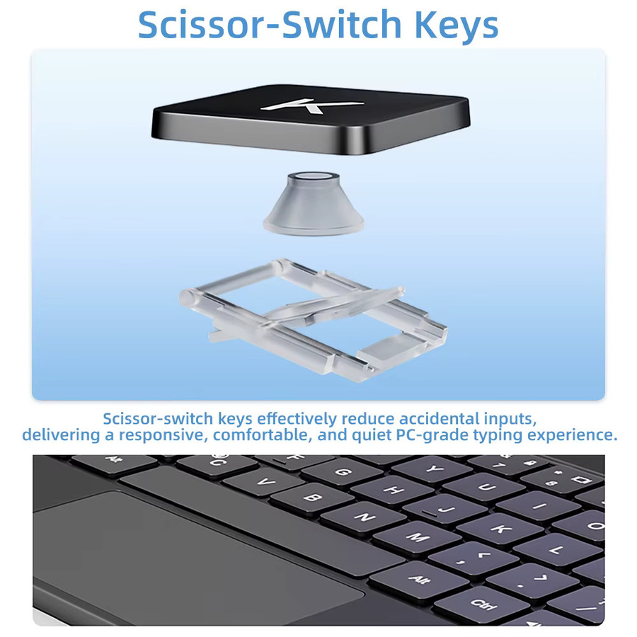 Qukam Magnetische schwebende Tastaturhülle mit Hintergrundbeleuchtung und Trackpad für iPad 11 A16, 10 Air 4 5 6 und Pro 11 13 M4 12.9 in Schwarz oder Weiß - Bild 4