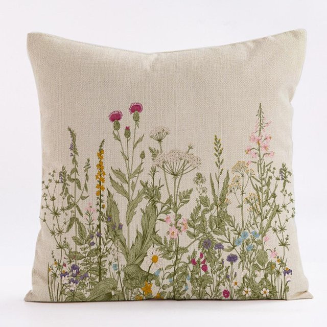 JMG Clothing Kissenhülle Wildblumen-Design aus Leinen in Beige, B/H: 45 x 45 cm - Bild 1