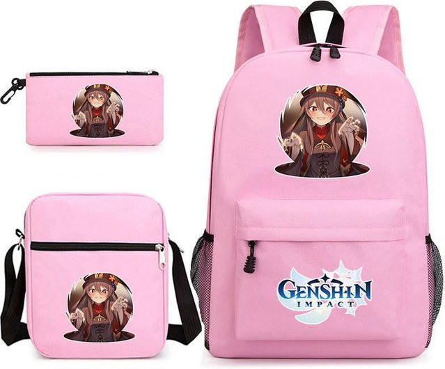 3-teiliges Schulrucksack-Set in Pink aus Oxford-Stoff mit Schultasche und Federmäppchen - Bild 1
