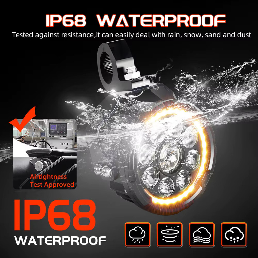 CO LIGHT 5 Zoll Hochleistungs-Motorrad-LED-Arbeitsscheinwerfer mit DRL und Stroboskop, Weiß und Amber, für Offroad-Fahrzeuge 12V-80V - Bild 5