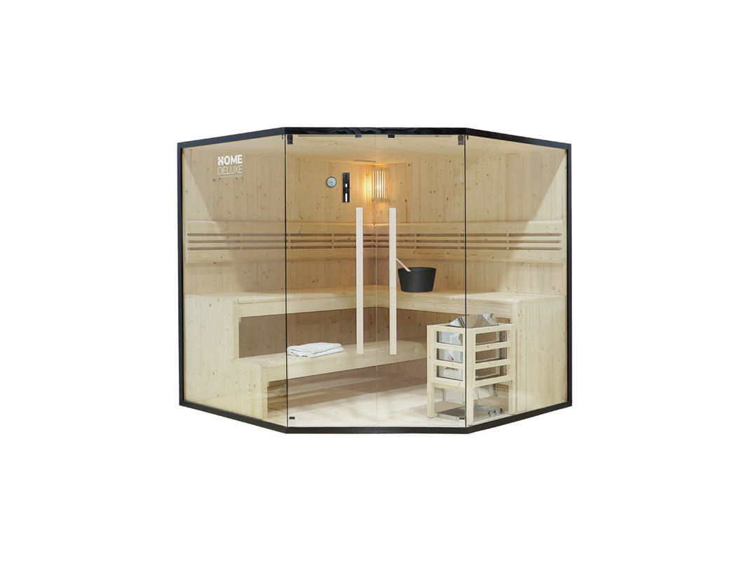 Home Deluxe Traditionelle Finnische Sauna SHADOW XL BIG aus Fichtenholz in Schwarz und Braun für bis zu 6 Personen, B/T/H: 200 x 200 x 190 cm - Bild 3