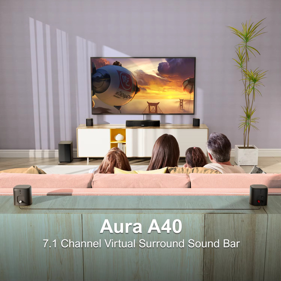 ULTIMEA 7.1-Kanal Virtual Surround Soundbar Heimkinosystem mit 330 W Subwoofer und 4 Surround-Lautsprechern in Schwarz mit App-Steuerung - Bild 2