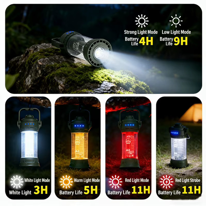 TLEDMP LED-Campinglaterne im Retro-Design, wiederaufladbare Outdoor-Taschenlampe mit Haken und omnidirektionaler Beleuchtung - Bild 2
