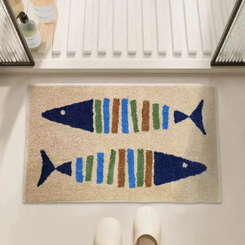 VIKAMA Cartoon-Fisch-Teppich aus weichem Plüsch, rutschfeste und saugfähige Matte in Multicolour, B/T: 60 x 40 cm - Bild 1
