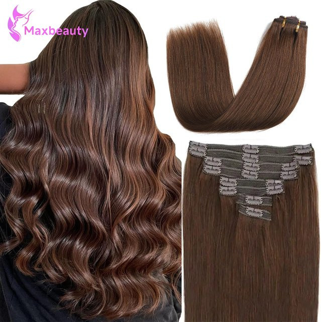 mayfive Clip-in-Extensions, schokoladenbraun, echtes menschliches Haar, 8 Stück, 120 g - Bild 1