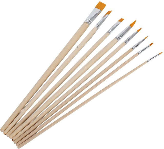 Igeteck Flachpinsel Set mit Nylonhaar und Holzgriff, 8 Stück, beige und multicolor - Bild 1