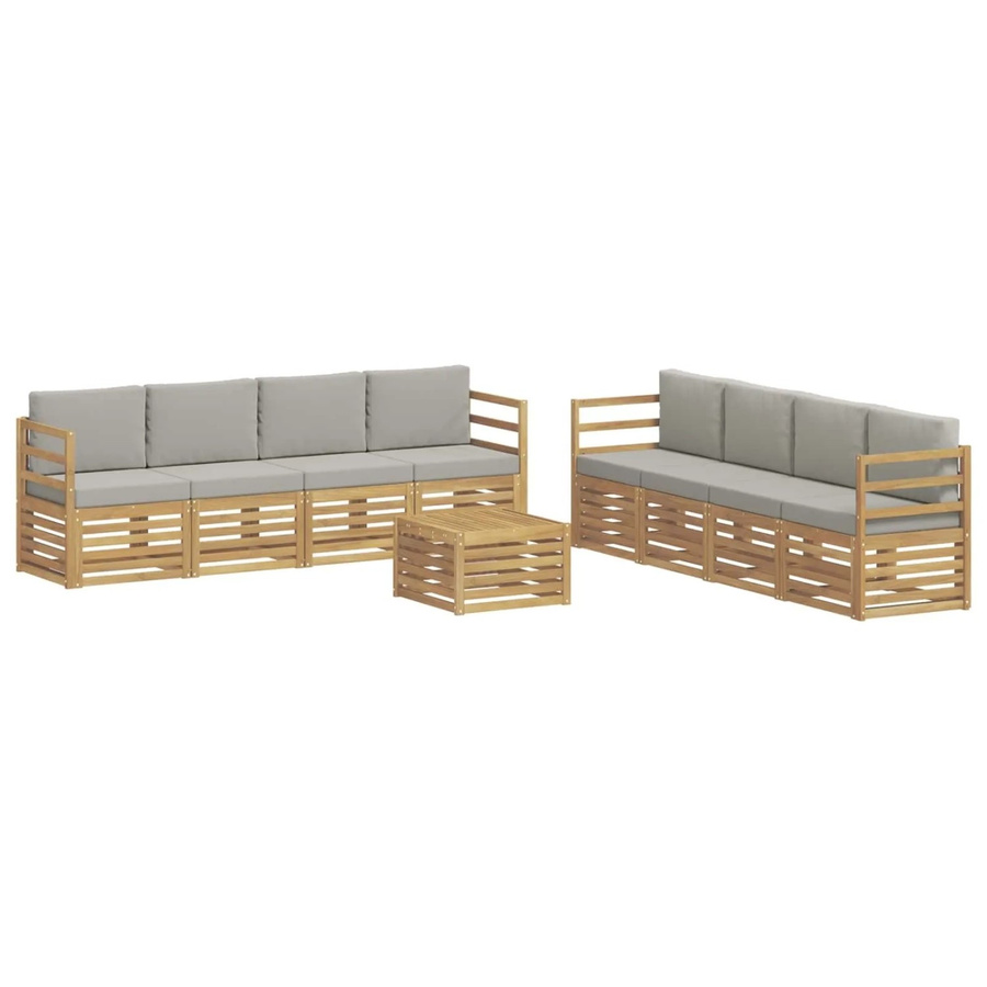 vidaXL Sofagarnitur aus Massivholz Akazie in Grau mit Latten-Design und Sitzkissen - Bild 2