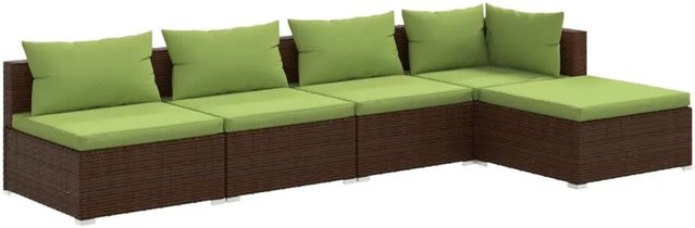 vidaXL 5-tlg Garten-Lounge-Set in L-Form aus braunem Poly-Rattan mit Kissen und pulverbeschichtetem Stahlgestell - Bild 1