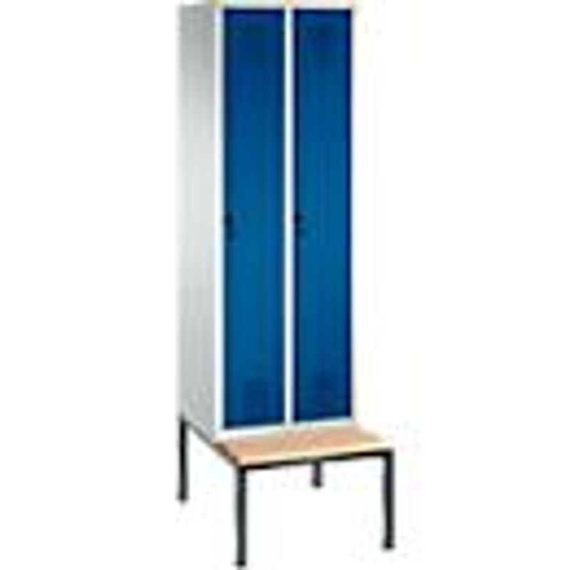 C + P Garderobenspind Evolo S 3000 aus Stahl mit integrierter Sitzbank, 2 Abteile mit Sicherheitsdrehriegelverschluss, Lichtgrau RAL 7035 und Enzianblau RAL 5010 - Bild 2