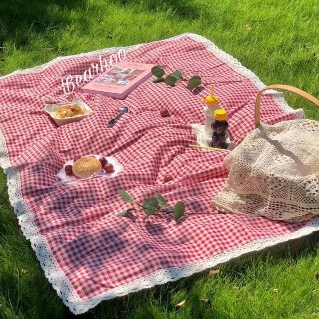 WIKHOSTAR Outdoor-Picknickdecke wasserdicht, rot karierte Stranddecke und Campingmatte für den Sommer, Braun, B/T: 150 x 100 cm - Bild 1