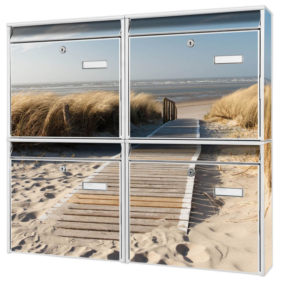 banjado Burg Wächter Briefkastenanlage für 4 Parteien in Weiß mit Dünen-Motiv, verzinkt und lackiert, B/H/T: 64,5 x 72,5 x 10 cm - Bild 1