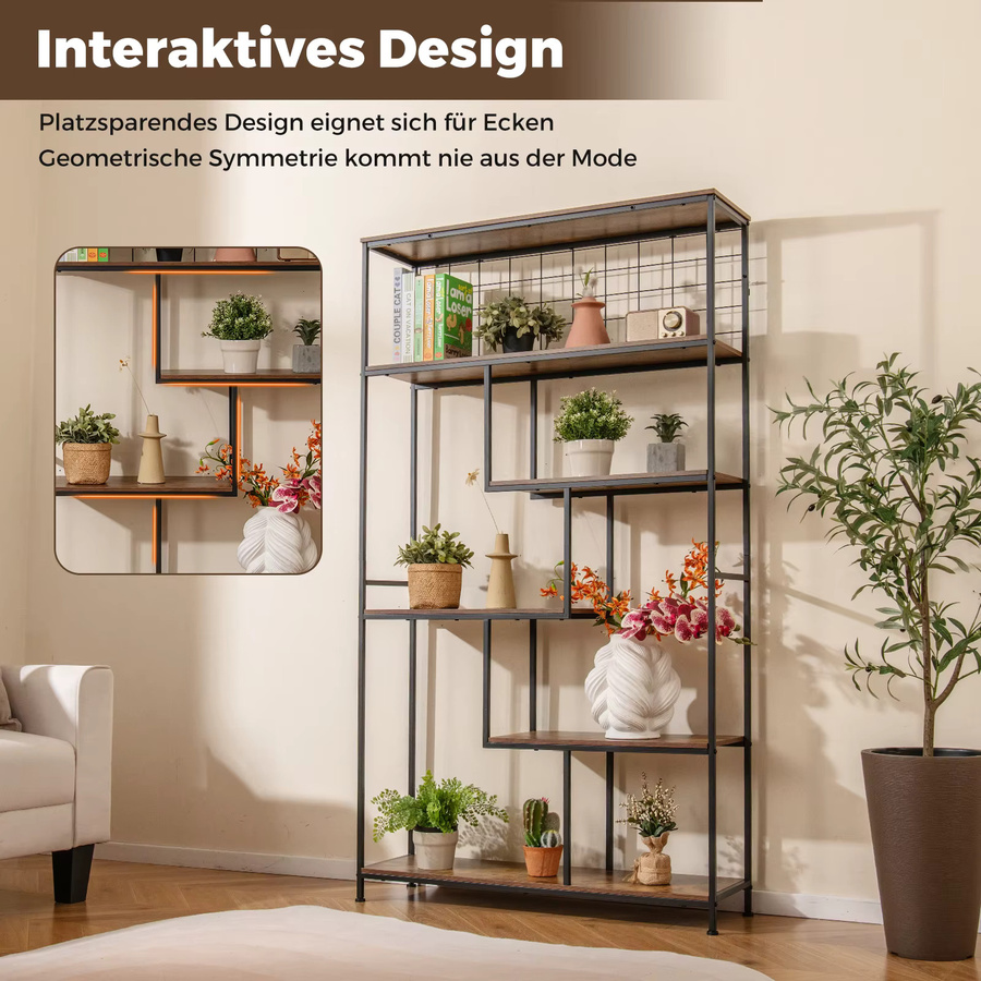 GOFLAME 6-stufiges Bücherregal im Industrial-Design mit Metallnetz in Schwarz Matt - Bild 3