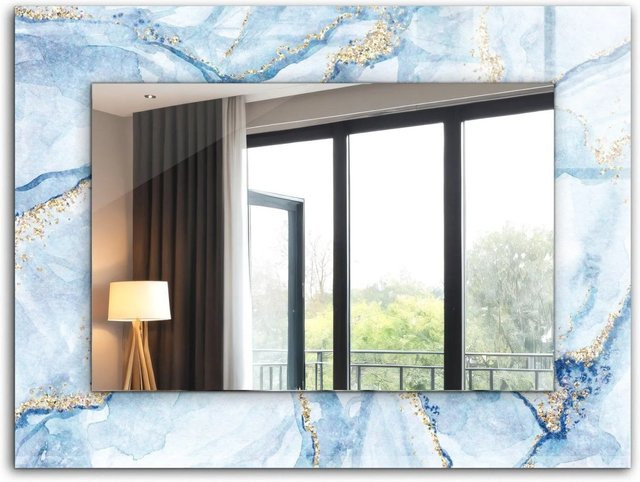 Tulup Wandspiegel mit abstraktem Marmormuster in Blau, rechteckig, B: 80 cm, H: 60 cm - Bild 1
