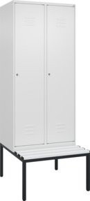 C+P Spind Classic PLUS Garderobenschrank mit Sitzbank, 2 Abteile, Farbe Reinweiß, B/T/H: 212 x 80 x 81,5 cm, mit Zylinderschloss und 4 Garderobenhaken - Bild 1