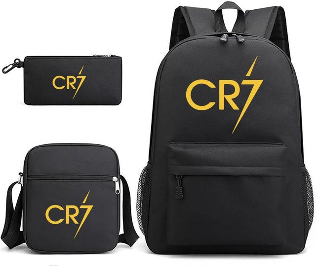 3-teiliges Schulrucksack-Set aus Oxford-Stoff mit Schultasche und Federmäppchen in Schwarz - Bild 1