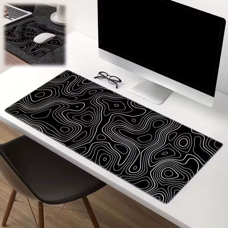Potdemiel Abstraktes Linien-Mauspad in Schwarz für Büro und Gaming, rutschfeste Schreibtischunterlage - Bild 1