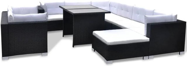 vidaXL 10-tlg Garten-Lounge-Set Modell 6 aus Poly Rattan in Schwarz mit Auflagen und Couchtisch - Bild 1
