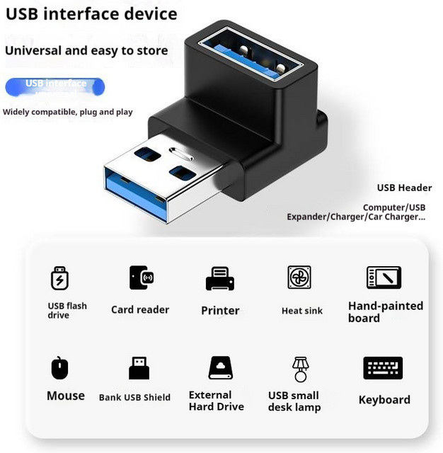 Gtwoilt USB 3.0 Winkeladapter 90 Grad Stecker auf Buchse, Upward-Winkeladapter mit 10 Gbit/s für Laptop und PC, Schwarz - Bild 1