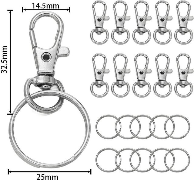 Karabinerhaken mit Schlüsselring, Metall, Drehbar, Hummerkrallenverschlüsse - Bild 1