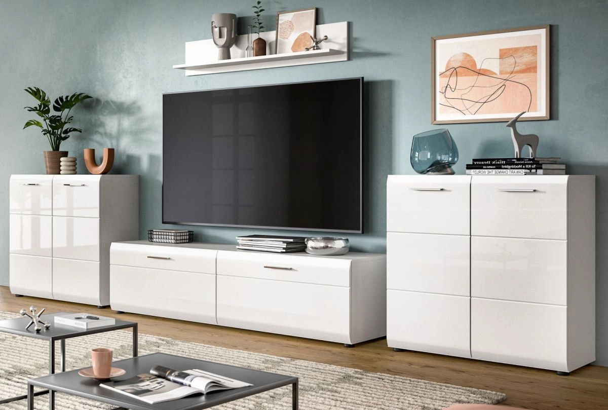 Wohnwand Inn.Furn in Weiß Hochglanz mit Lowboard, Wandschrank und offenen Regalen, B: 350 cm, H: 160 cm - Bild 1