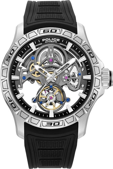 Police Herrenuhr Spirit, Automatik, Edelstahl, 45 mm, Silikon, 5 ATM - Bild 1