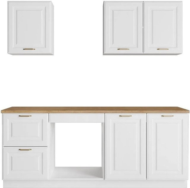 Küchenzeile Celomia in Weiß im rustikalen Design, Breite: 201 cm, Tiefe: 60 cm, Höhe: 84,8 cm - Bild 1