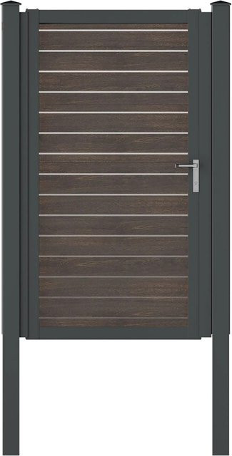 Vidual Gartentor Swing-pure Einzeltor aus Aluminium in Dark Oak mit Drückergarnitur B: 100 cm, H: 175 cm - Bild 1