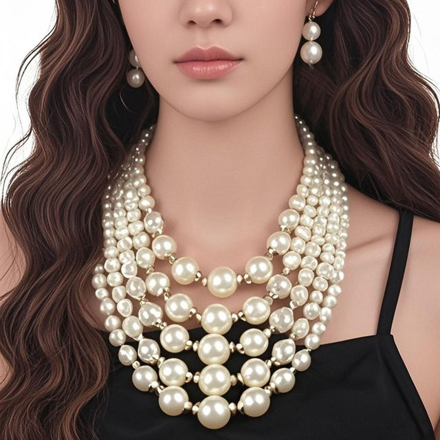 DINGABIYU Schmuck-Set, Perlenkette und Perlenohrringe, Weiß, Unisex - Bild 1