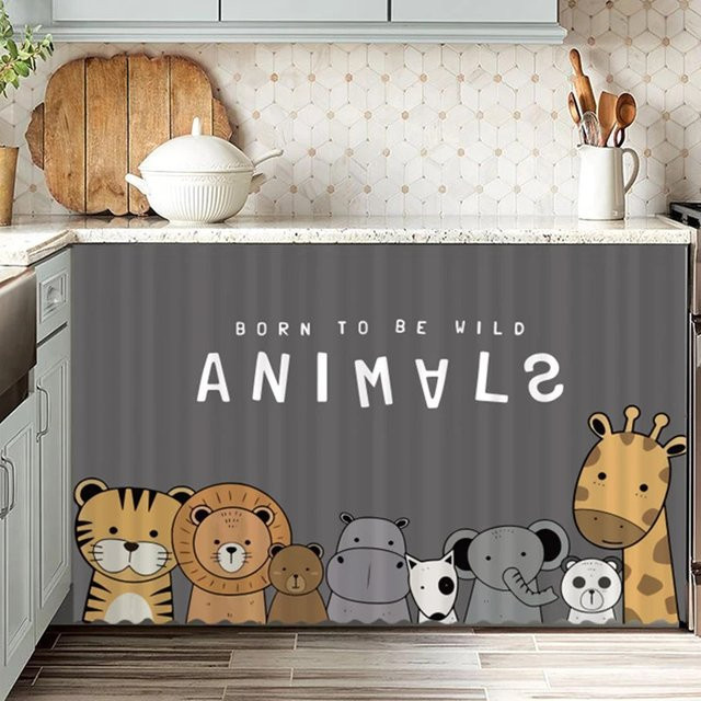 VIKAMA Kinder-Vorhang mit Cartoon-Tiermotiv, mehrfarbig, öl- und schmutzabweisend, B: 70 cm, H: 50 cm, T: 50 cm - Bild 1