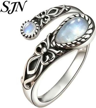 Dreamsa Offener Ring, Faux Mondstein, Wassertropfen, Damen, Grau - Bild 1