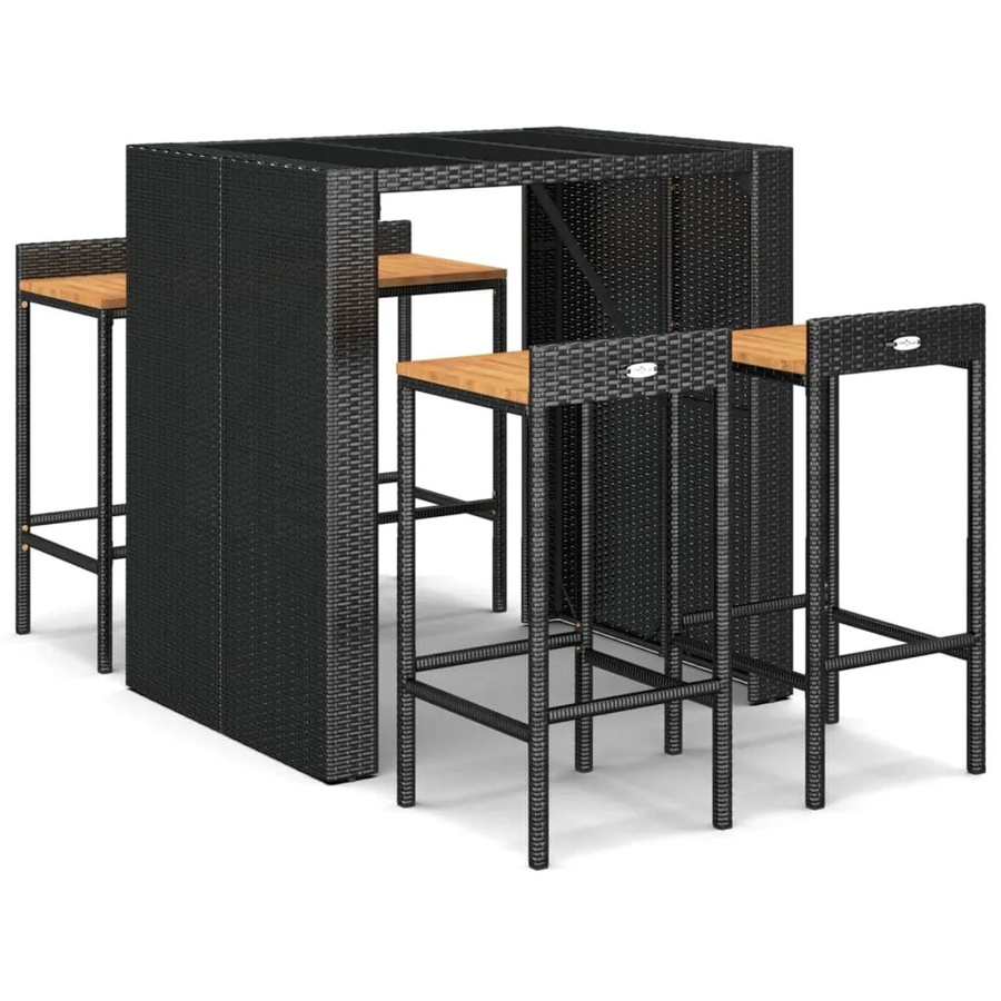 vidaXL 5-tlg Gartenbar-Set Modell 9 in Schwarz aus Poly Rattan und Akazienholz mit Hartglas-Tischplatte - Bild 2